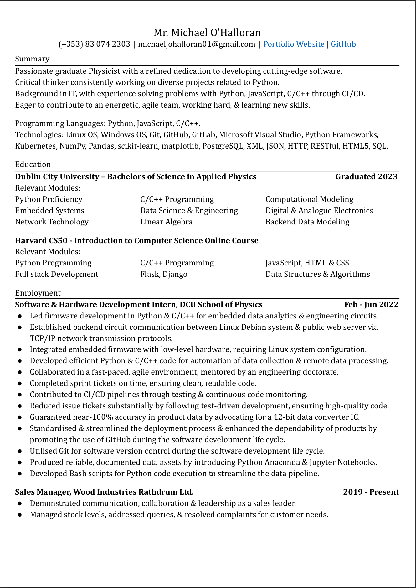 CV Page 1